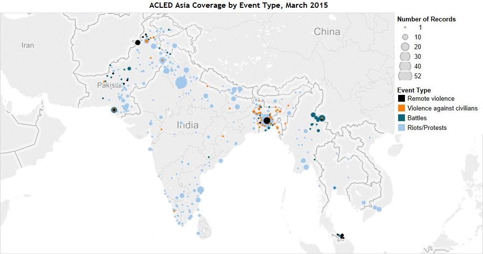 ACLED Asia Coverage by Event Type, March 2015