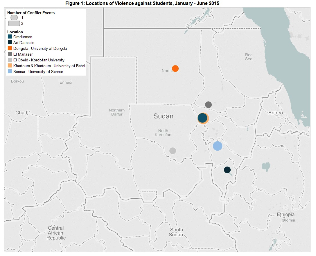 Figure 1 - Locations of University Violence - January - June 2015
