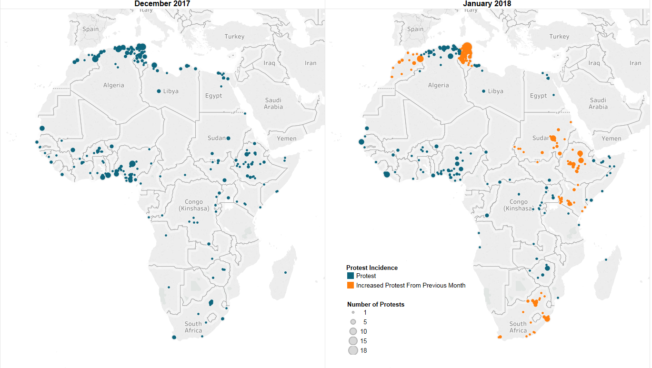 What is shaping protest dynamics in Africa in early 2018?