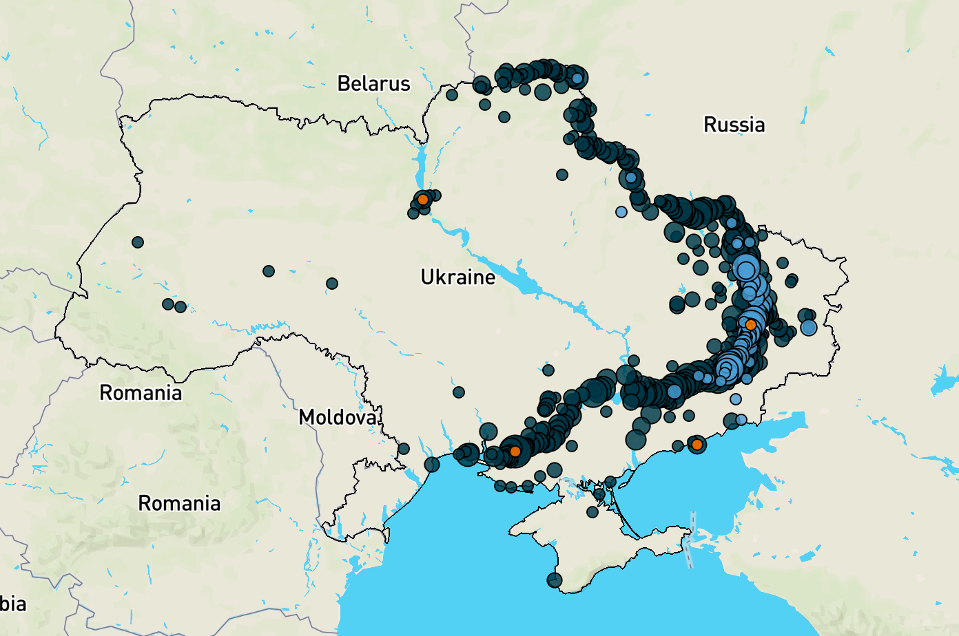map showing political violence events in Ukraine