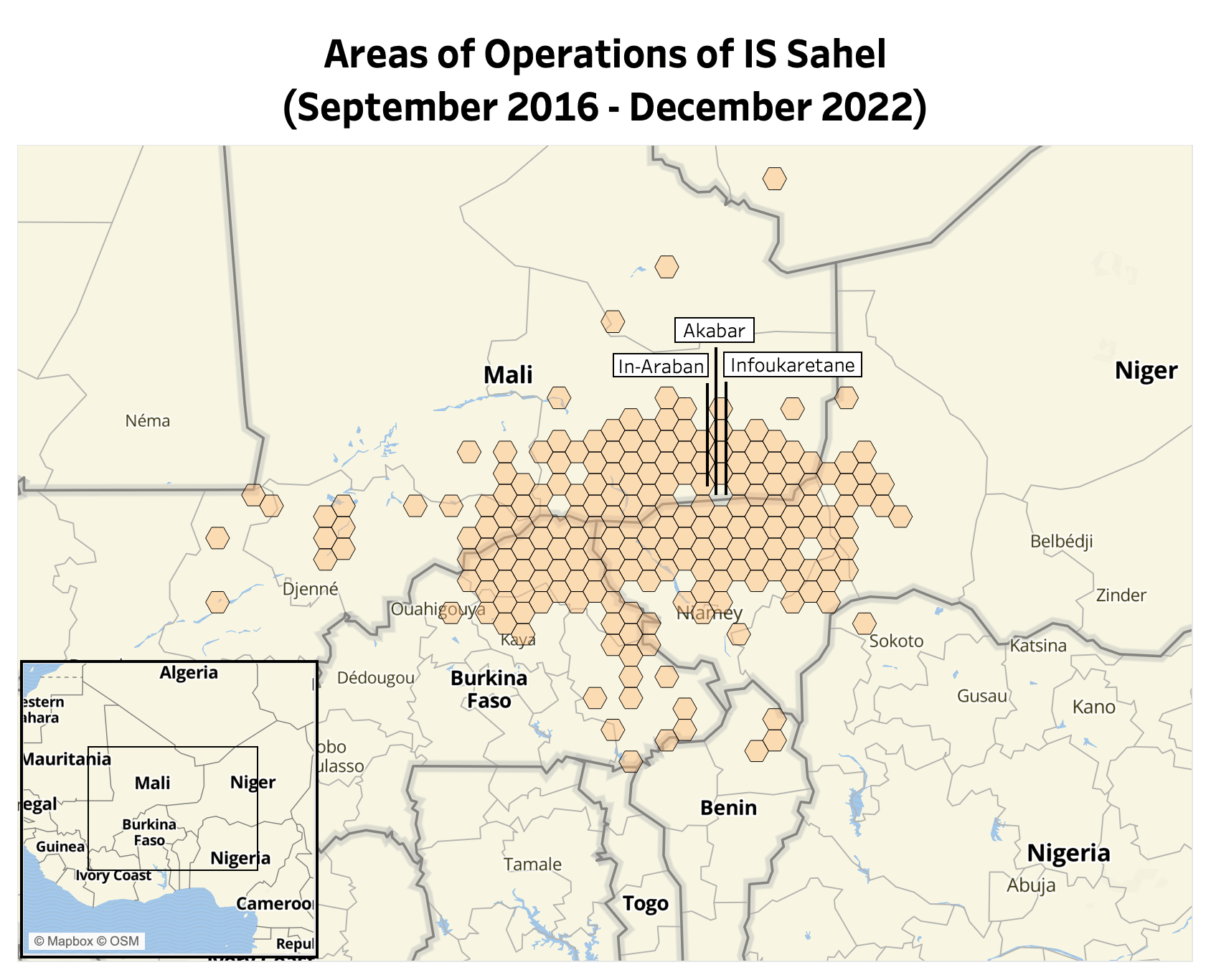 map showing IS Sahel's area of operations