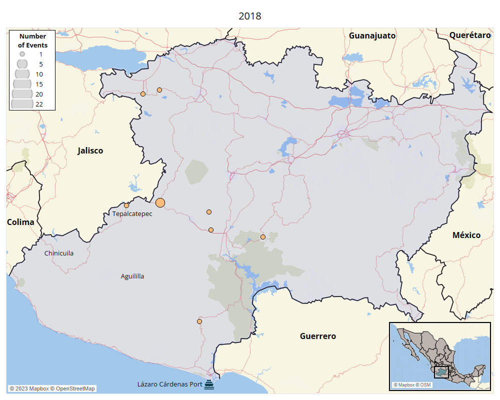 Map - Michoacan Final 2018 -Political Violence Involving the CJNG and Affiliates in Michoacán