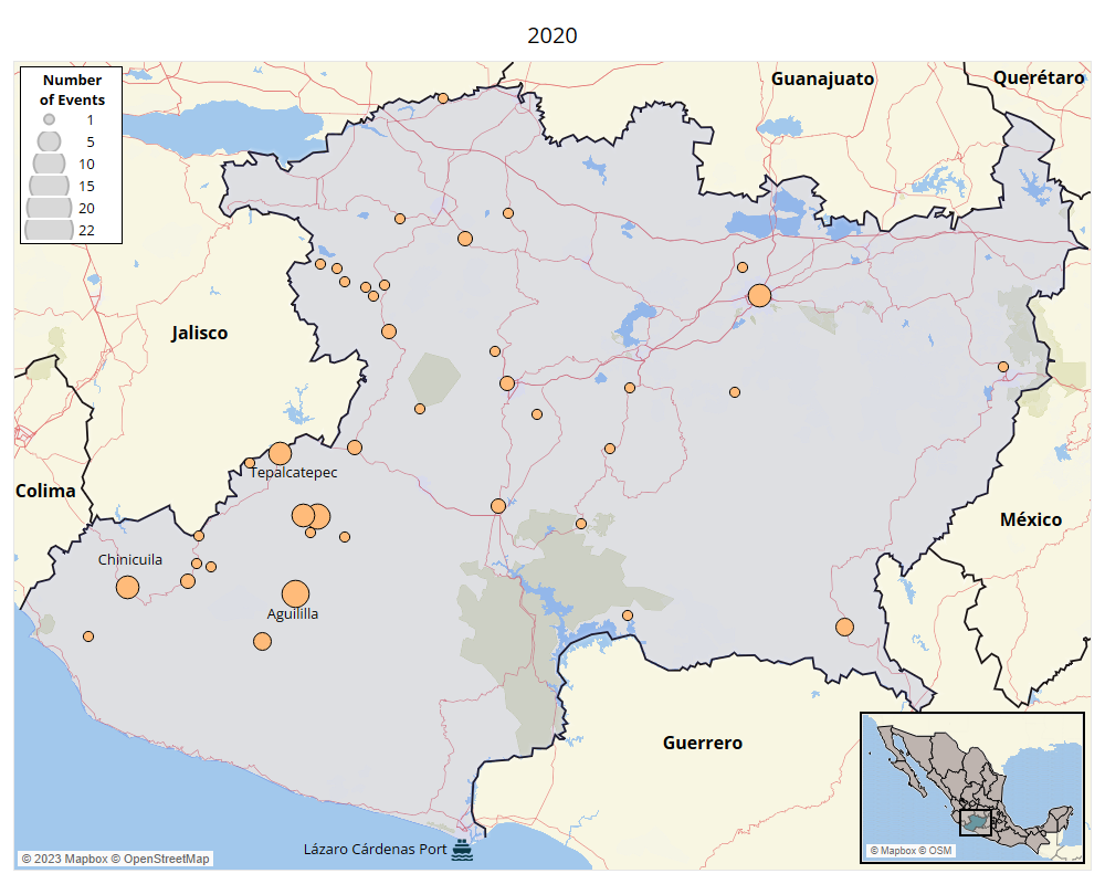 Map - Michoacan Final 2020 - Political Violence Involving the CJNG and Affiliates in Michoacán