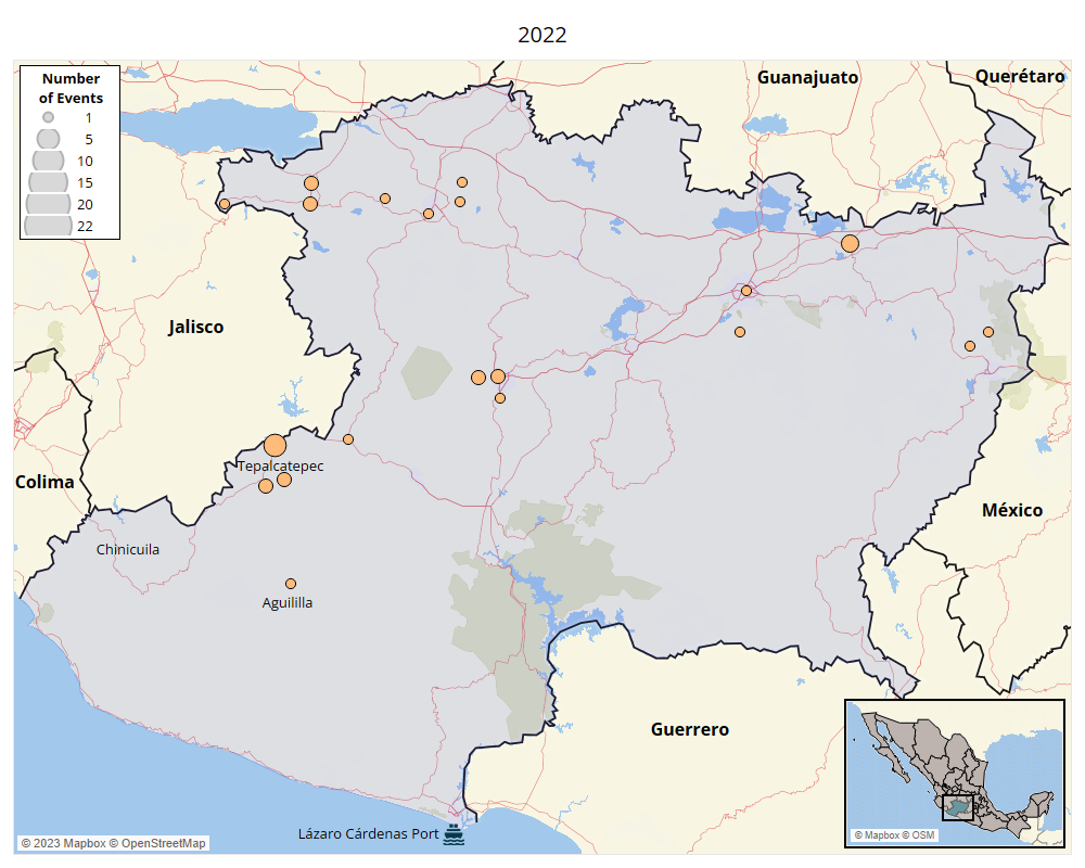 Map - Michoacan Final 2022 - Political Violence Involving the CJNG and Affiliates in Michoacán