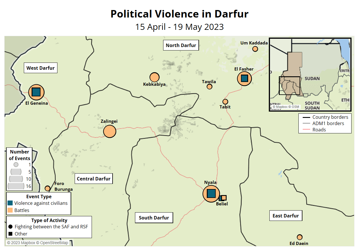 Map showing the political violence events in Darfur