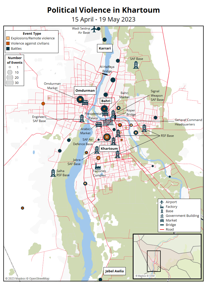 Map showing political violence events in Khartoum