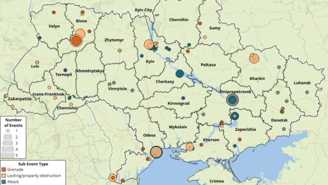 In the year since Russia launched its full-scale invasion, the number of incidents targeting local officials has spiked – a trend that was particularly pronounced during the first months of the war. Local authorities became targets of the Russian occupation forces due to their role as officials in the Ukrainian administration and at the same time, local authorities considered to be linked to the Russian occupation became the target of groups loyal to the Ukrainian government. As the war wages on, this type of violence shows few signs of abating.