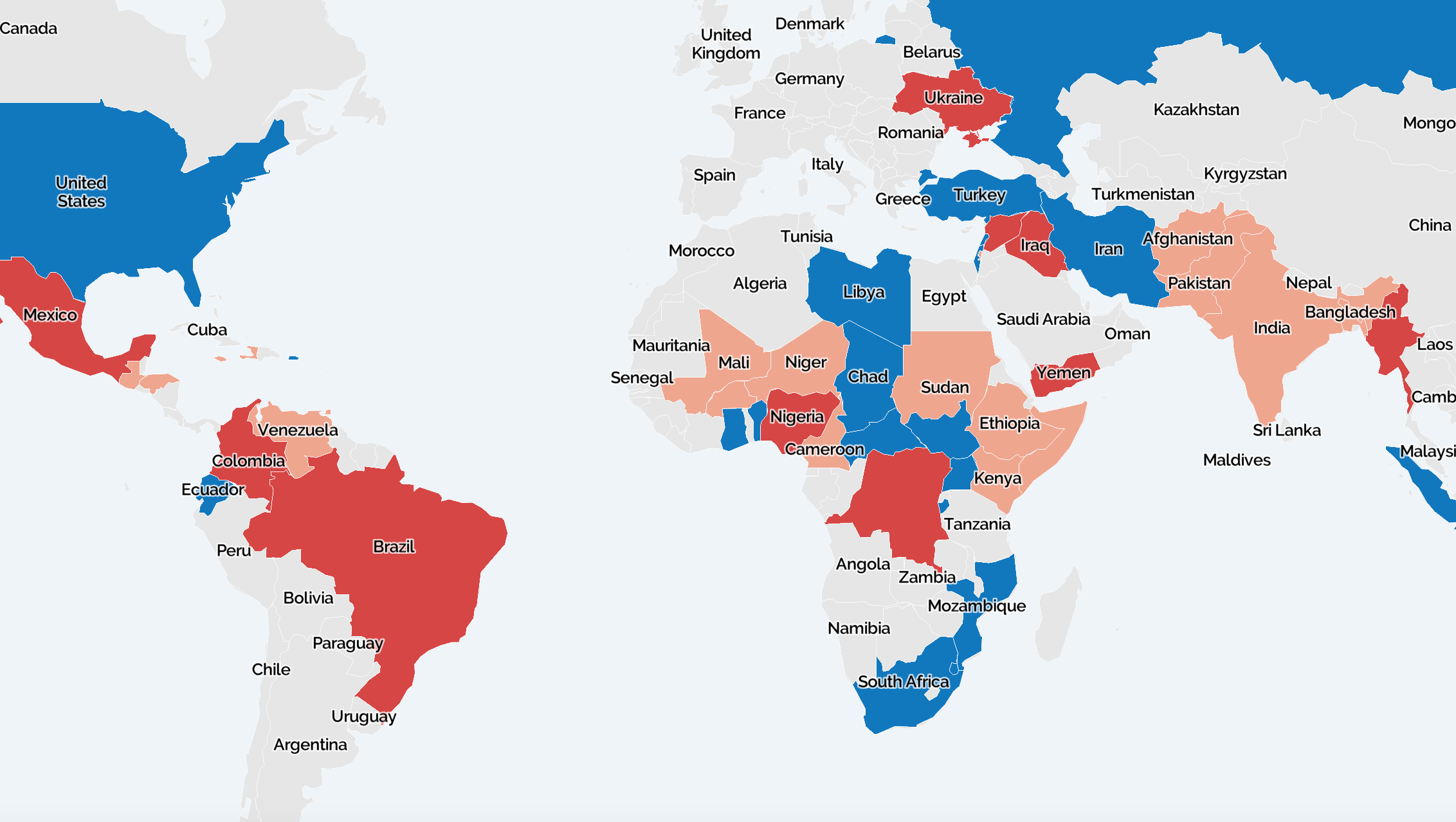 Argentina divided into 4 regions. Each region indicates where 1/4