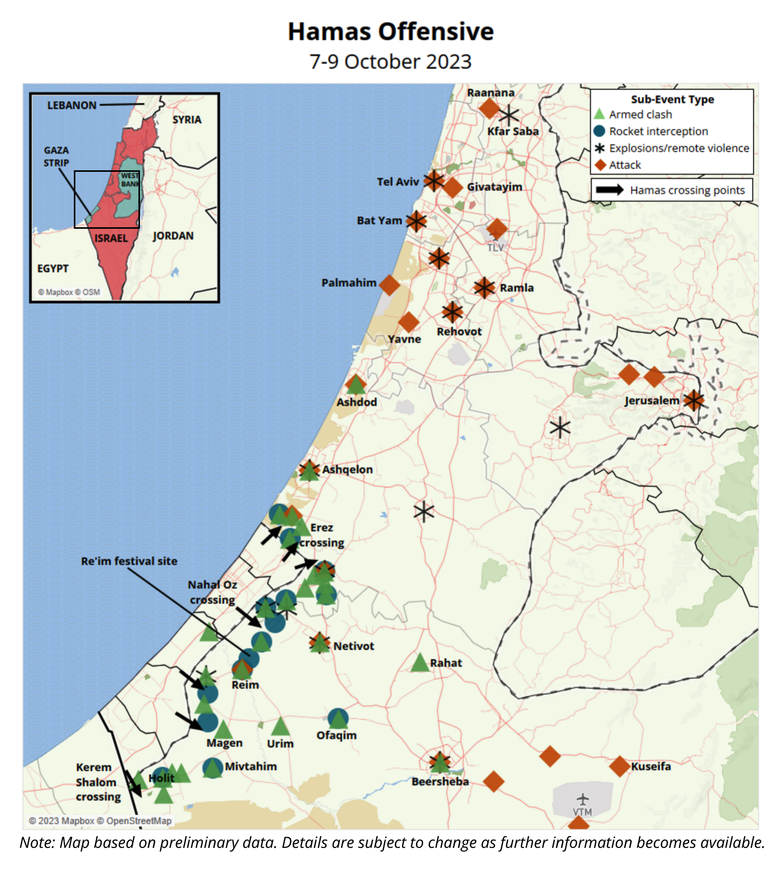 Map: Hamas Offensive 7-9 October 2023