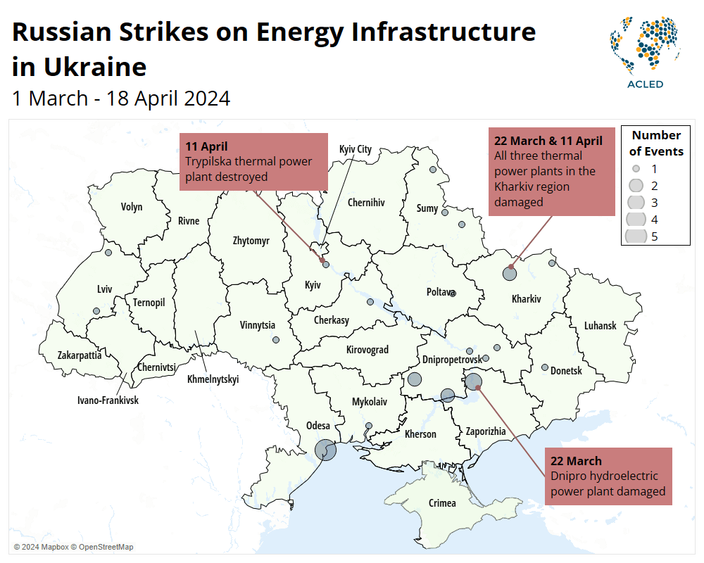 Infographic: Russian airstrikes on Energy infrastructure in Ukraine 1 March to 18 April 2024