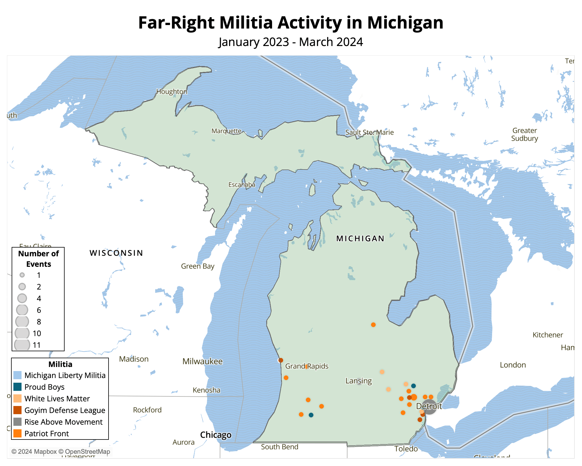 Map - March 2024 Far-Right militia activity in Michigan