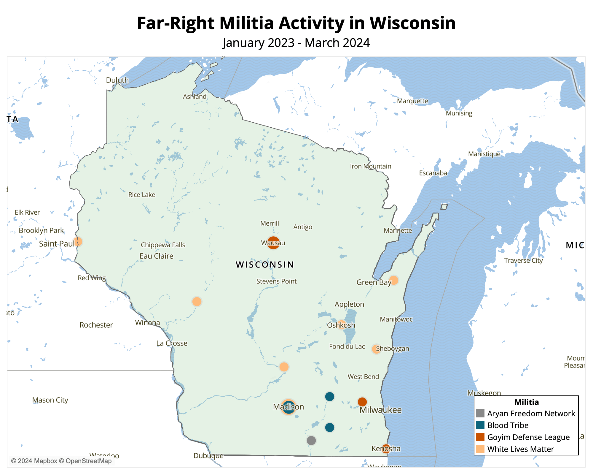 Map March 2024 - Far-Right militia activity in Wisconsin