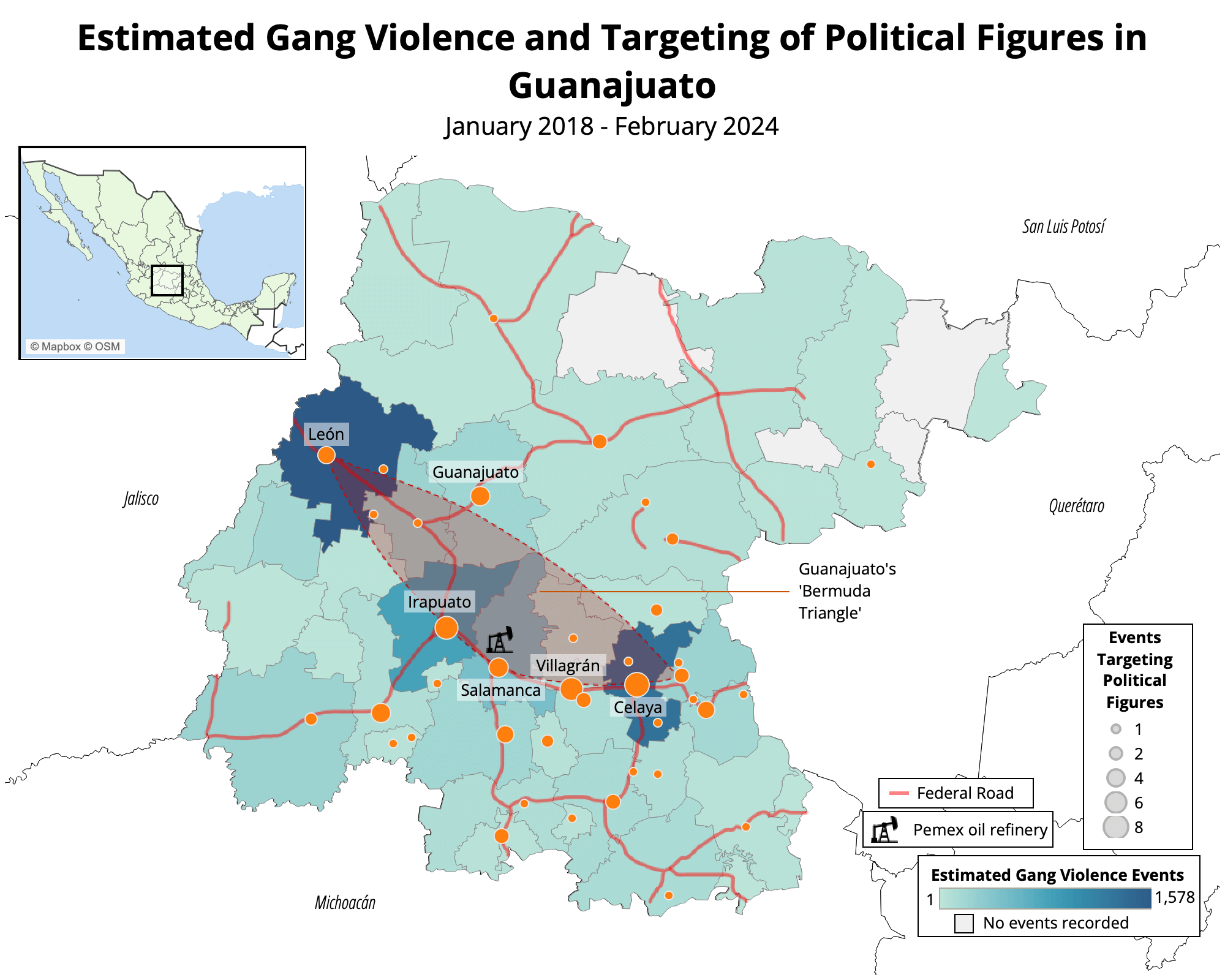 Estimated Gang violence and targeting of political figures in Guanajuato