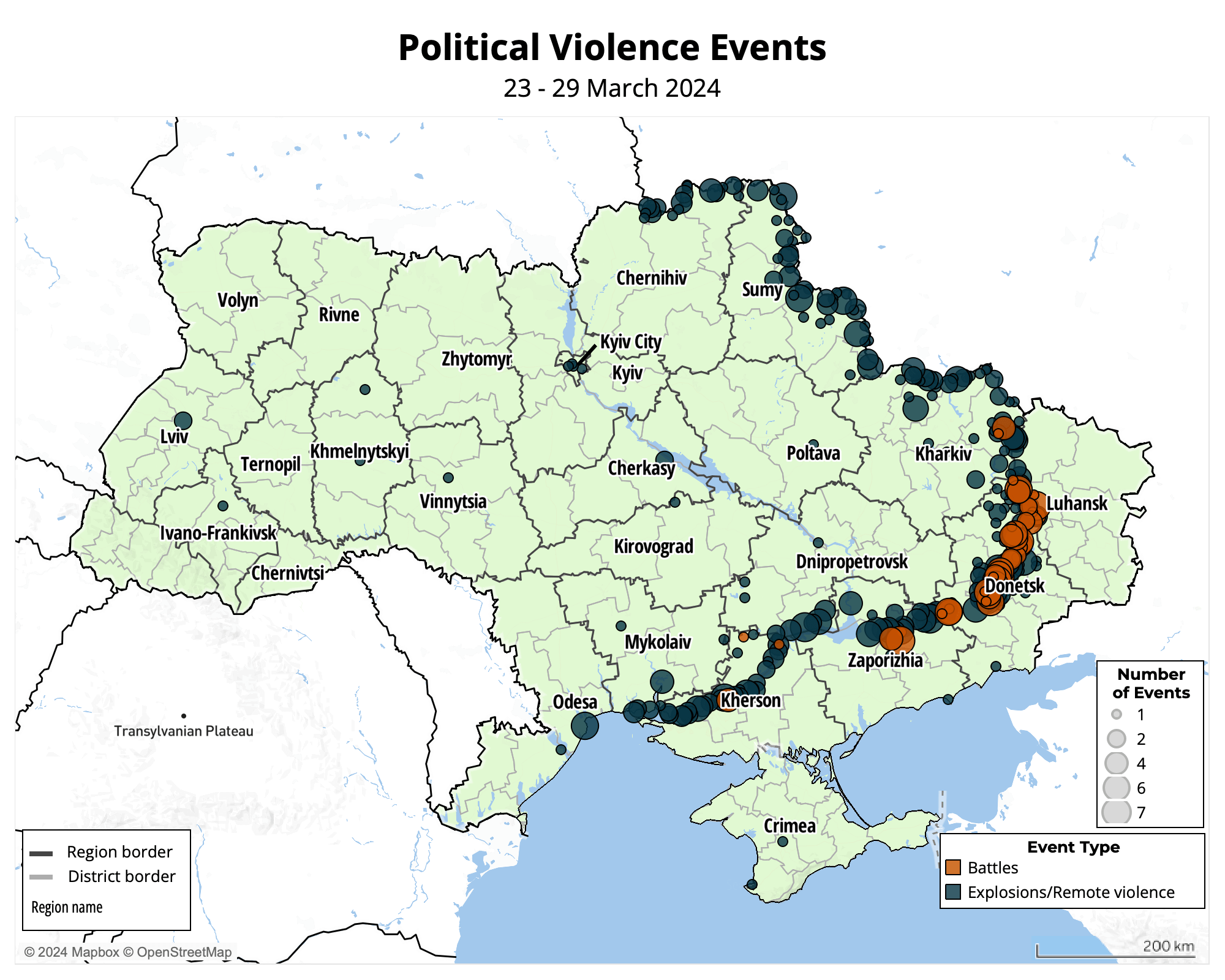 Ukraine Conflict Monitor Map and Infographic Political Violence events - 23-29 March 2024