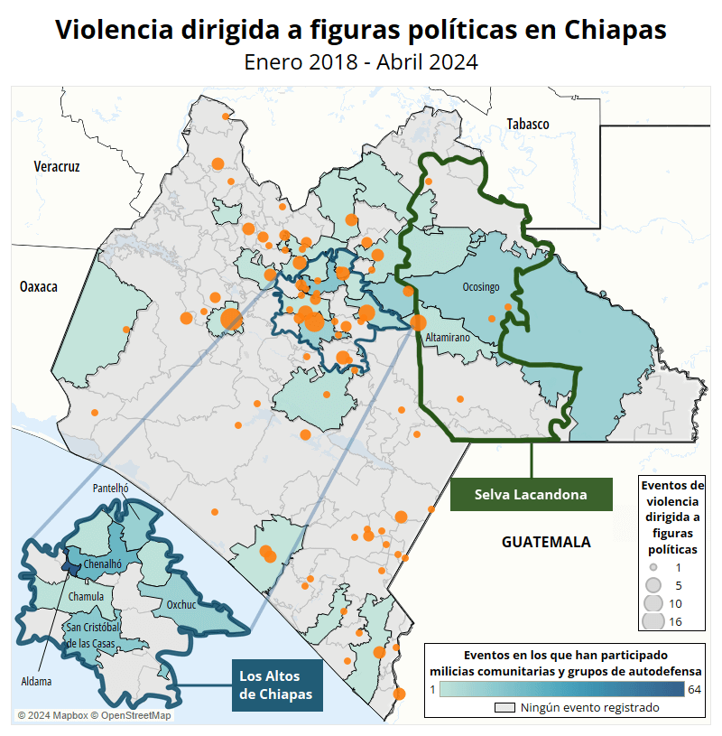 Map - Targeting of political figures in Chiapas January 2018 to April 2024 - Spanish
