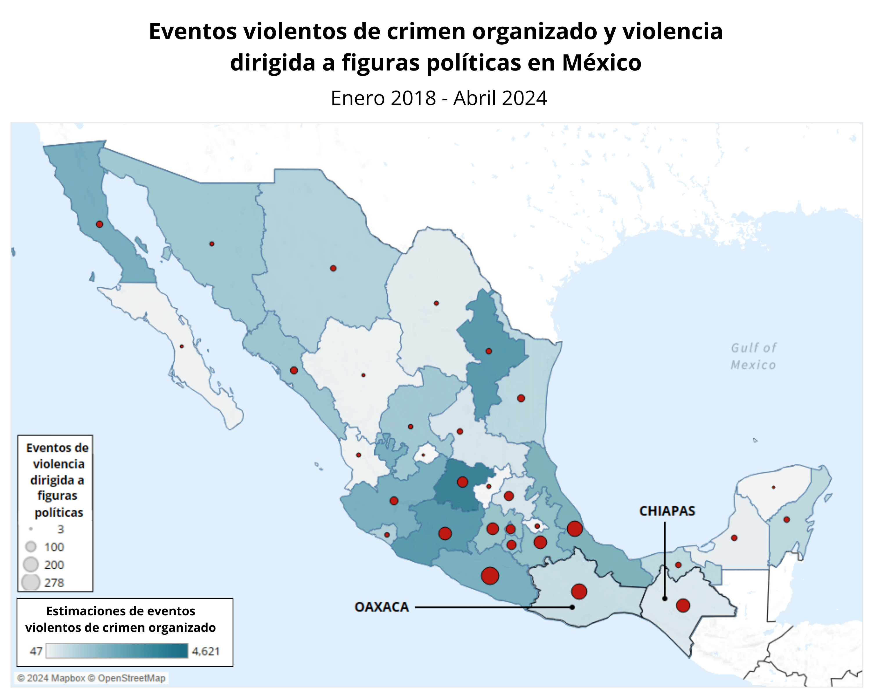 Map - Gang Violence and targeting of political figures in Mexico - January 2018 to April 2024 - Spanish