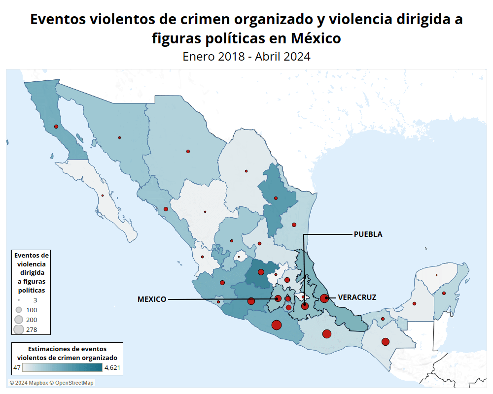 SPANISH Map - Election Watch - Gang violence and Targeting of Political figures in Mexico January 2018 - April 2024