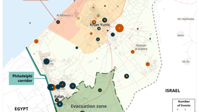 Map - Political violence events in southern Gaza - 1 April to 10 May 2024