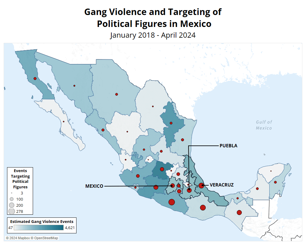 Map - Election Watch - Gang violence and Targeting of Political figures in Mexico January 2018 - April 2024