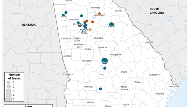 Map - US Crisis Monitor - Far-Right Militia activity in Georgia - January 2023 to April 2024