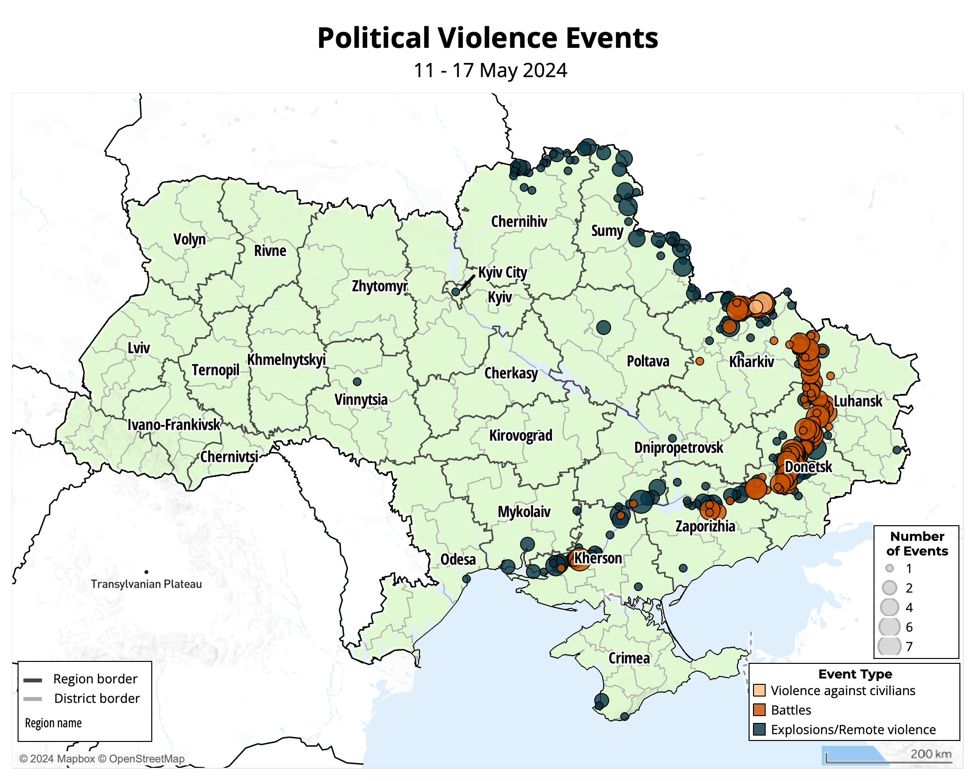 Map - Ukraine crisis monitor - Political violence events 11 - 17 May 2024