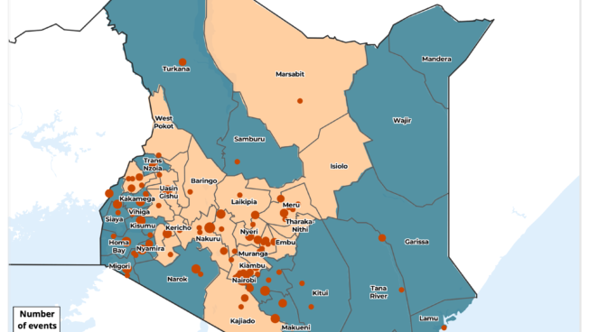 Map - Tax related demonstrations in Kenya - June to July 2024