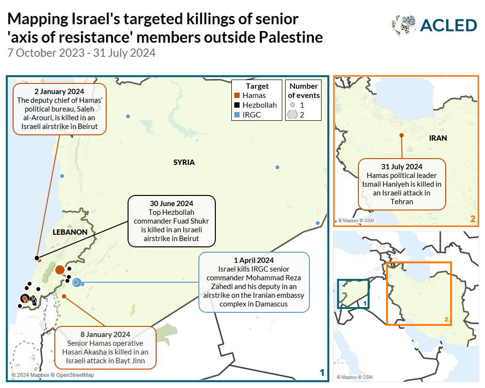 Infographic - Mapping Israel's targeted killing of senior 'axis of resistance' members outside Palestine - 7 Oct 2023 - 31 July 2024