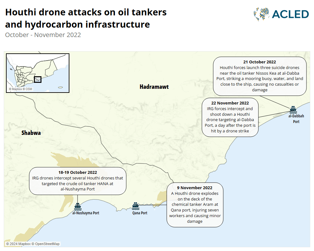 Infographic - Houthi drone attacks on oil tankers and hydrocarbon infrastructure - October - November 2022