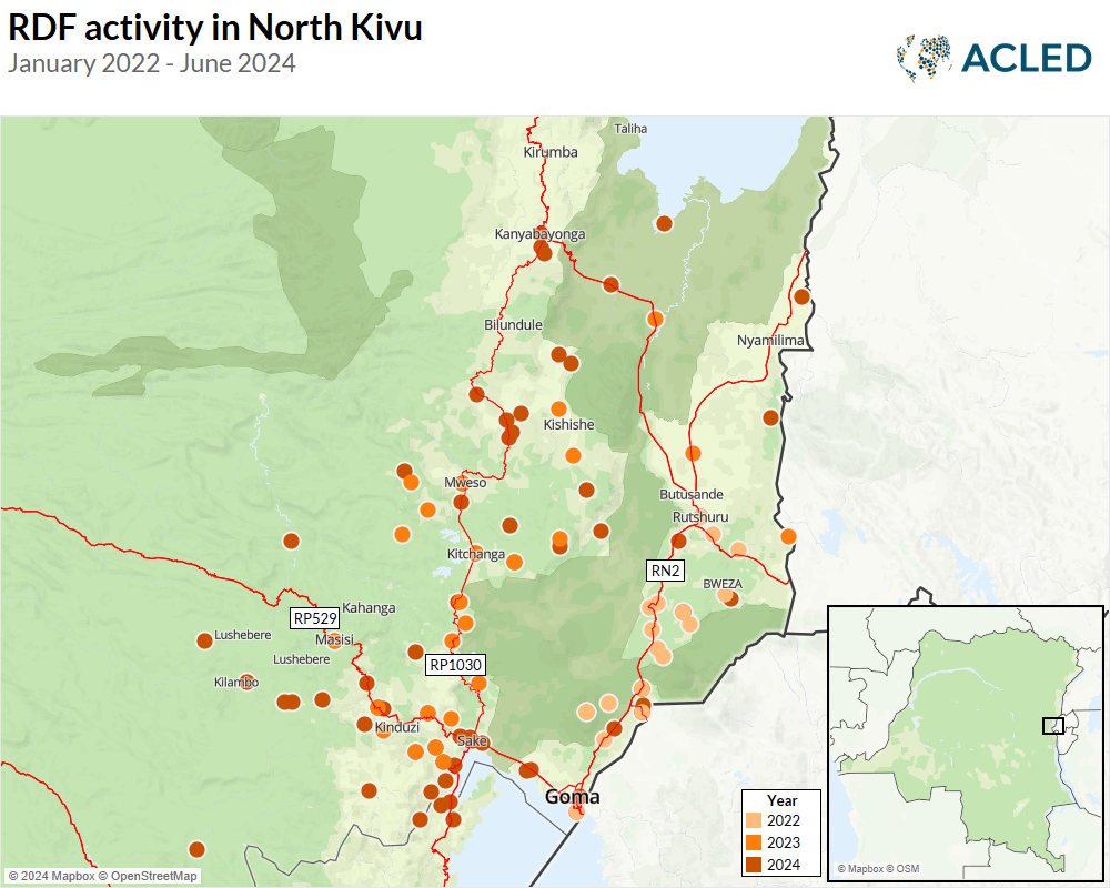 Map - RDF activity in North Kivu January 2022 - June 2024