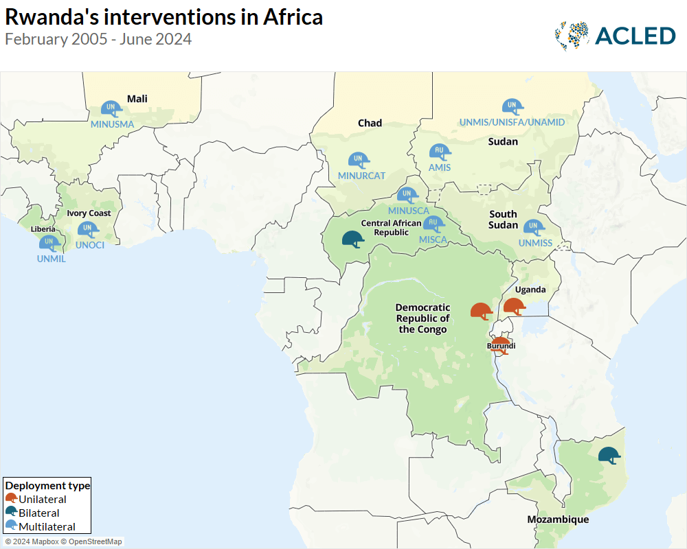 Map - Rwanda's interventions in Africa February 2005 - June 2024