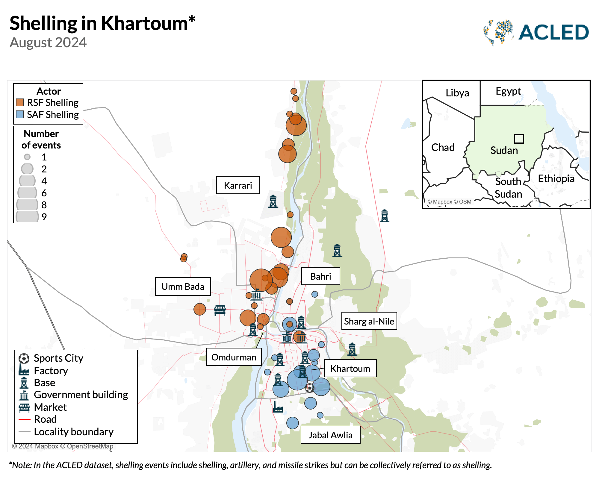 Map - Shelling in Khartoum - August 2024