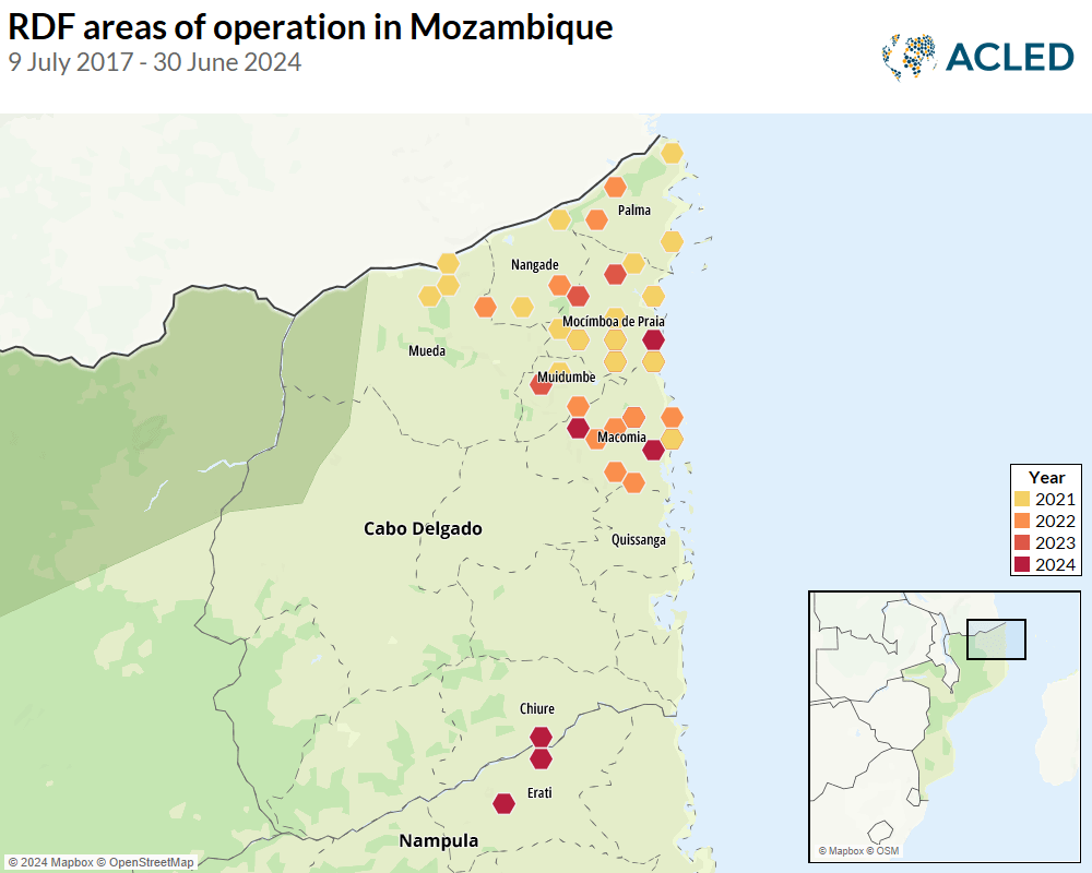 Map - RDF areas of operation in Mozambique 9 July 2017 - 30 June 2024