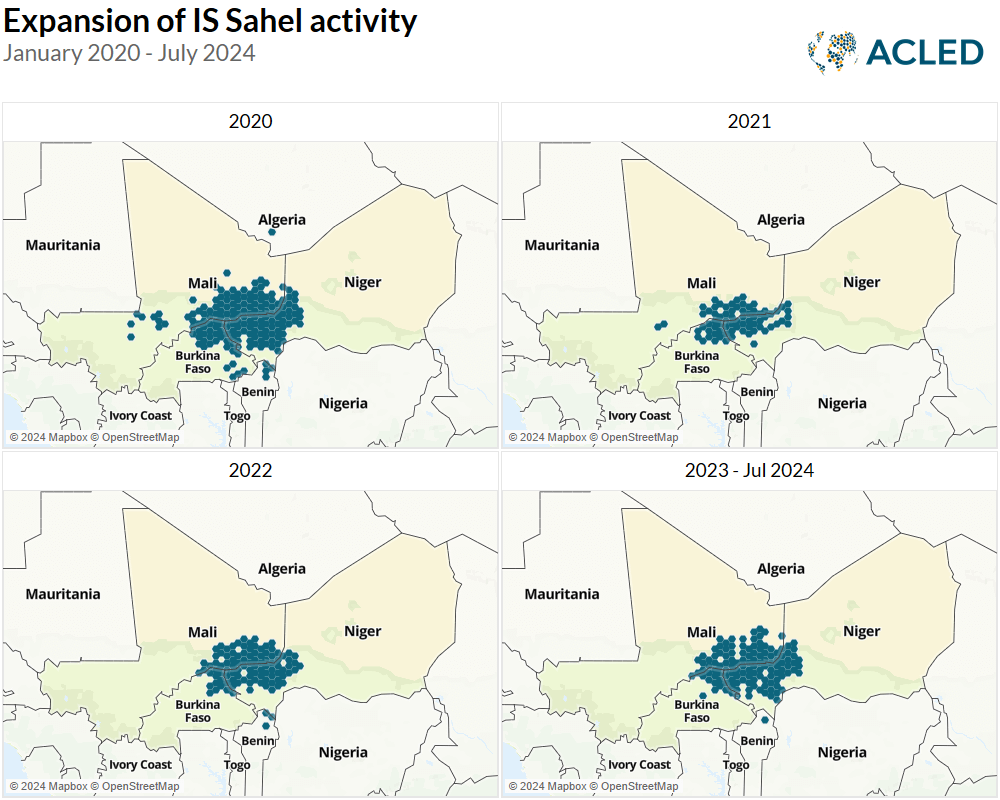 Map - Expansion of IS Sahel activity January 2020 - July 2024