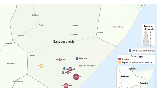 Map - Political violence between al-Shabaab and security forces in Galgaduud region 4 - 18 October 2024