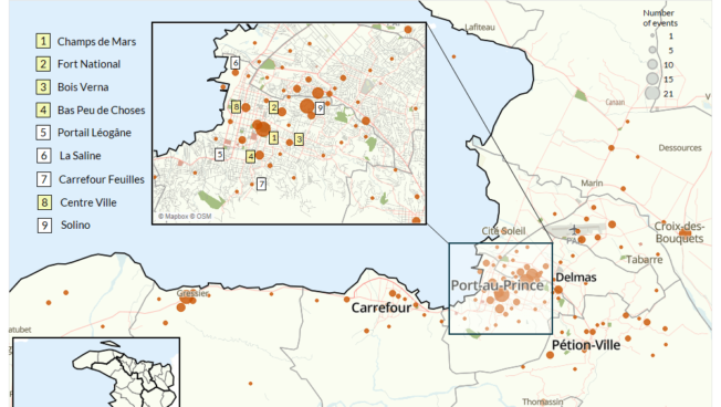 Map - Violent gang activity in the Ouest department March - August 2024 - Haiti