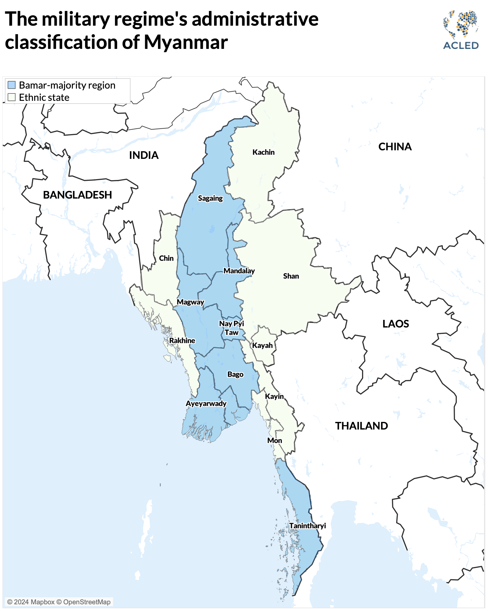 Map - Myanmar - The military regime's administrative classification of Myanmar 