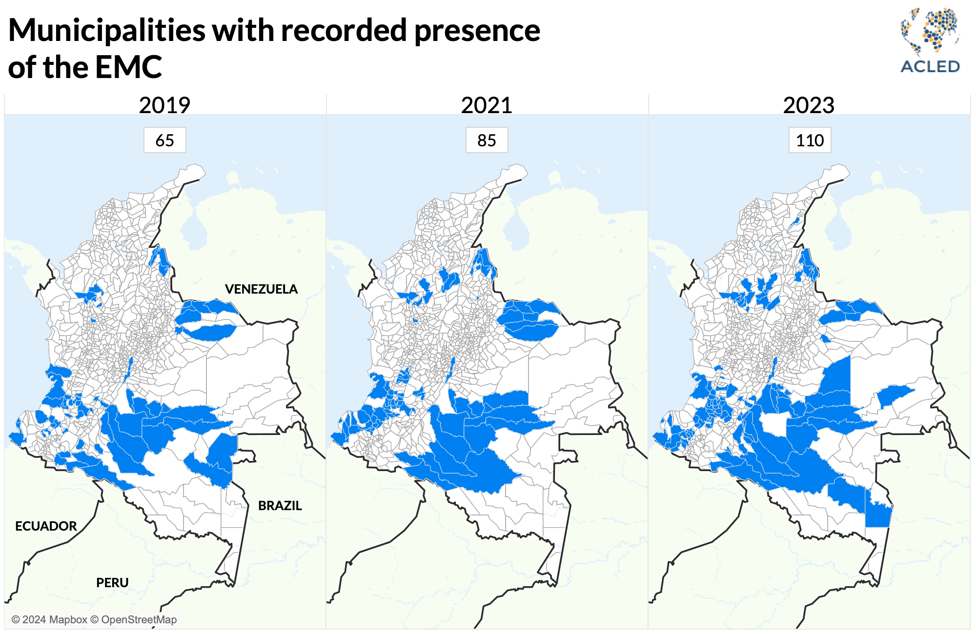 Map - Colombia - Municipalities with recorded presence of the EMC