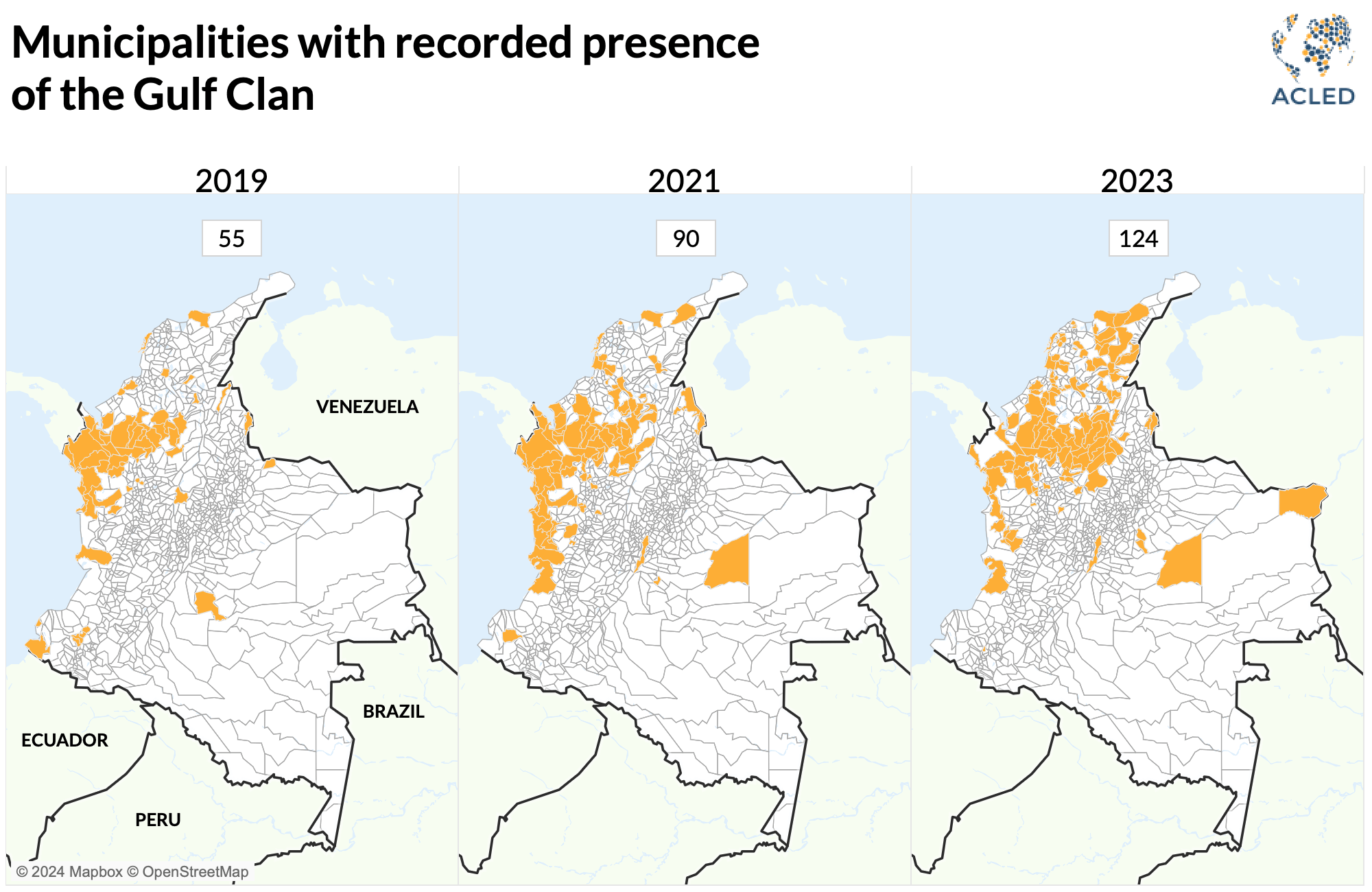 Map - Colombia - Municipalities with recorded presence of the Gulf Clan