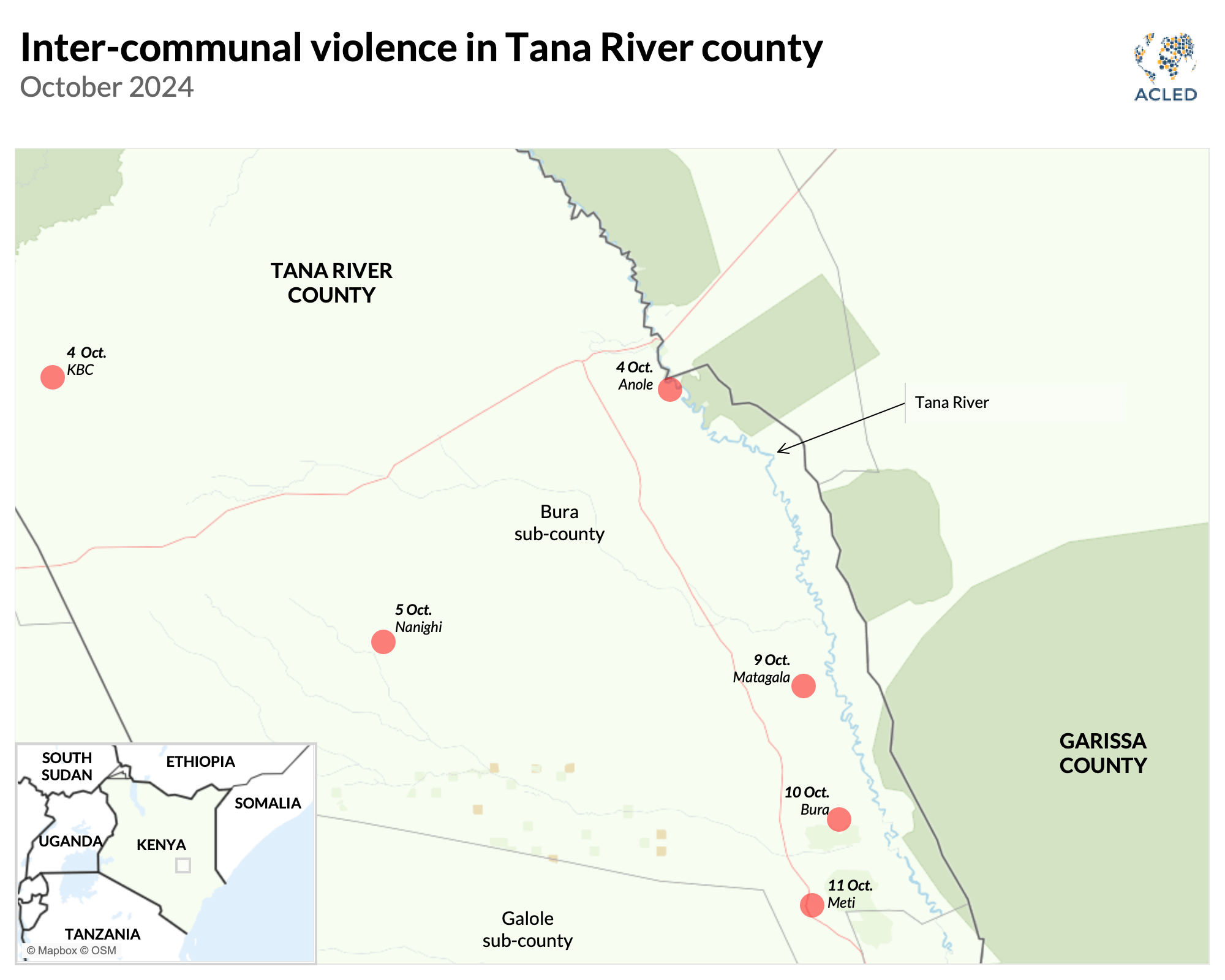 Map - Kenya - Inter-communal violence in Tana River county October 2024