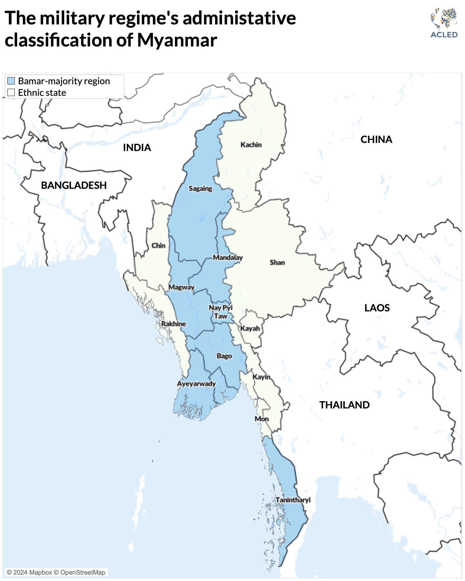 Myanmar Map - The military regime's administative classification of Myanmar