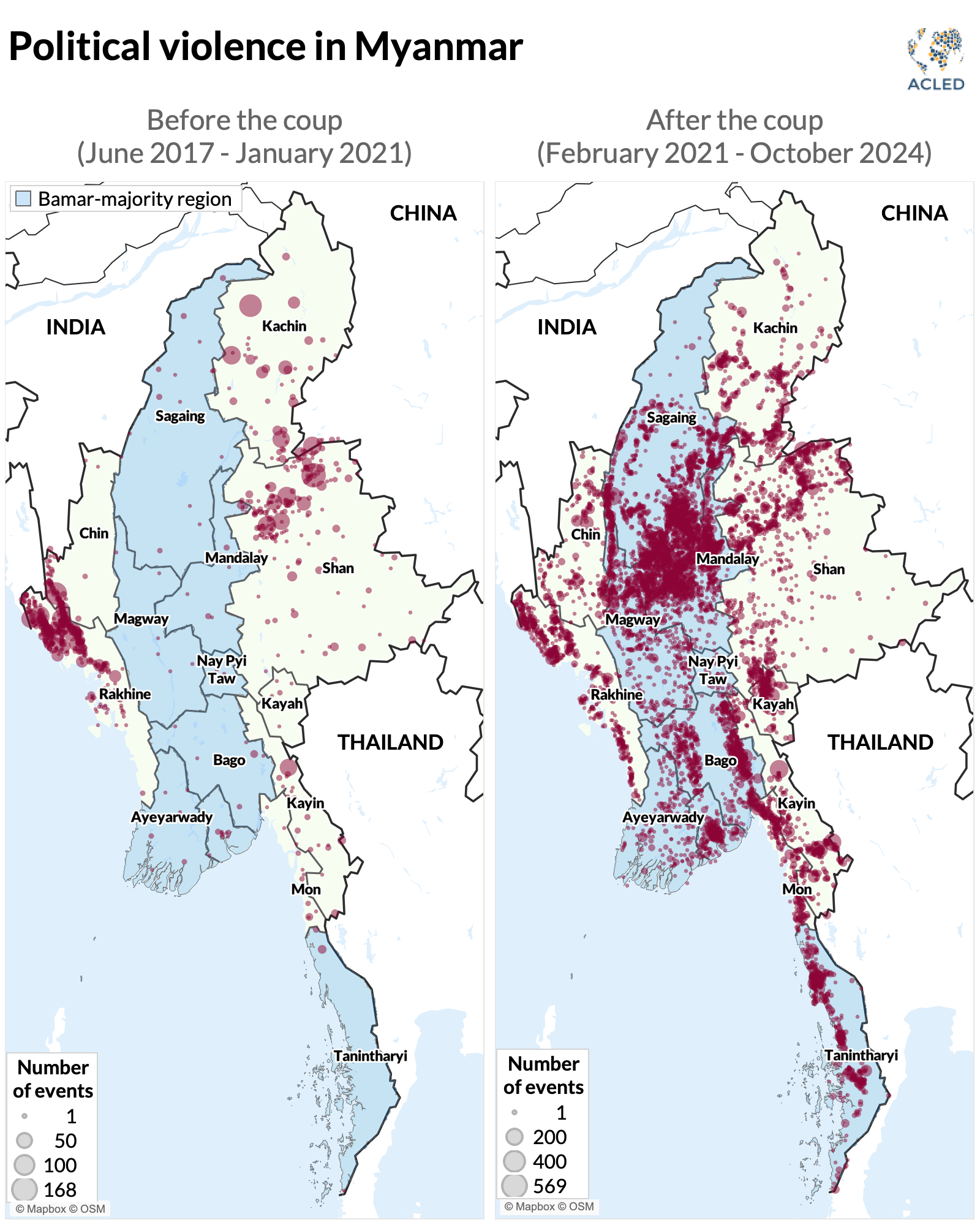 Map - Political violence in Myanmar