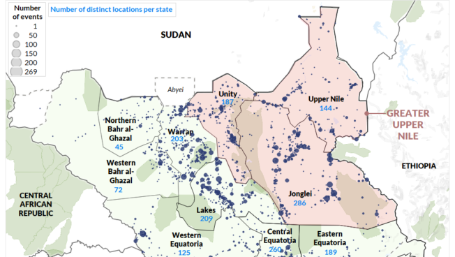 Map - Political violence in South Sudan 2018 to 2025