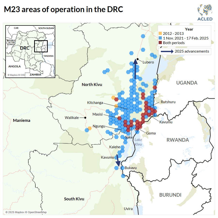 Map - M23 areas of operation in the DRC