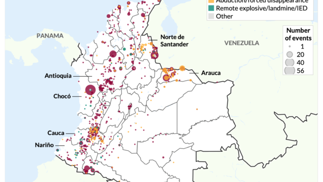 Map - Violence targeting civilians by armed groups in Colombia 2024