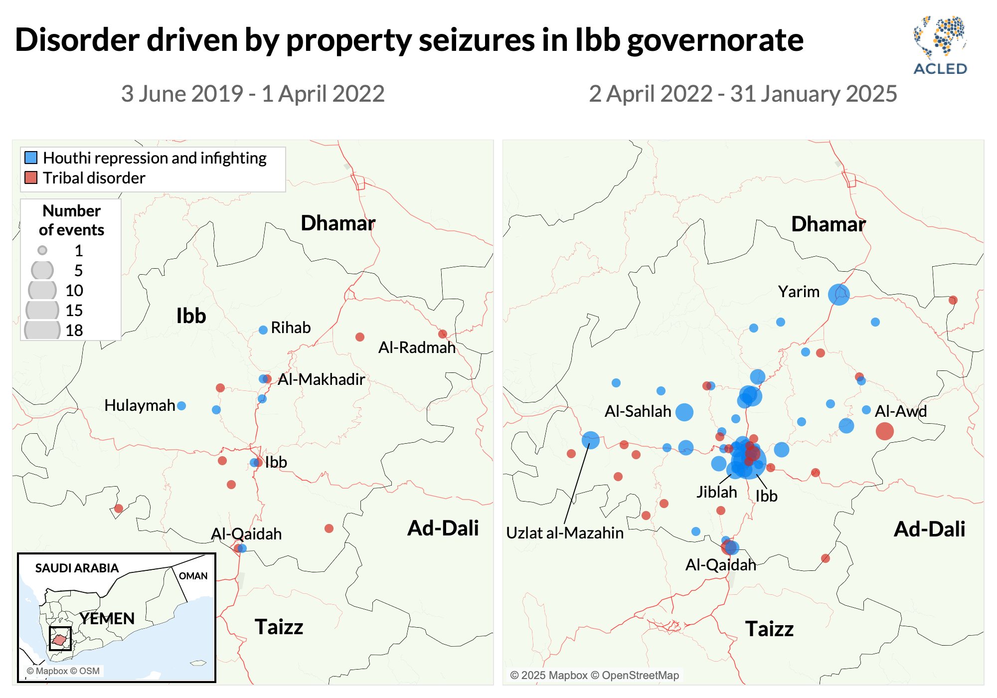 Map - Disorder driven by property seizures in Ibb governorate