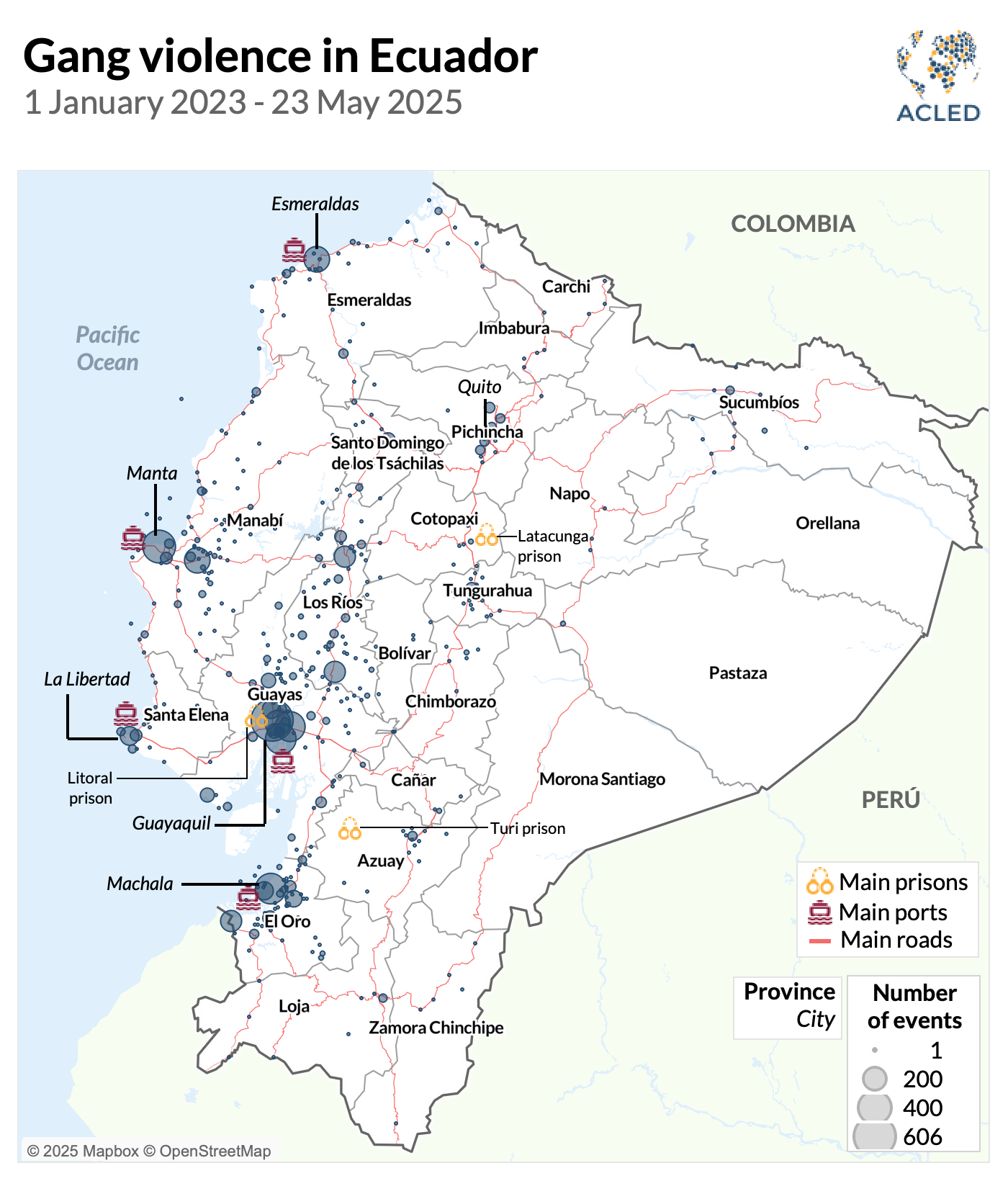 Map - Ecuador - Gang violence in Ecuador 2023-2025