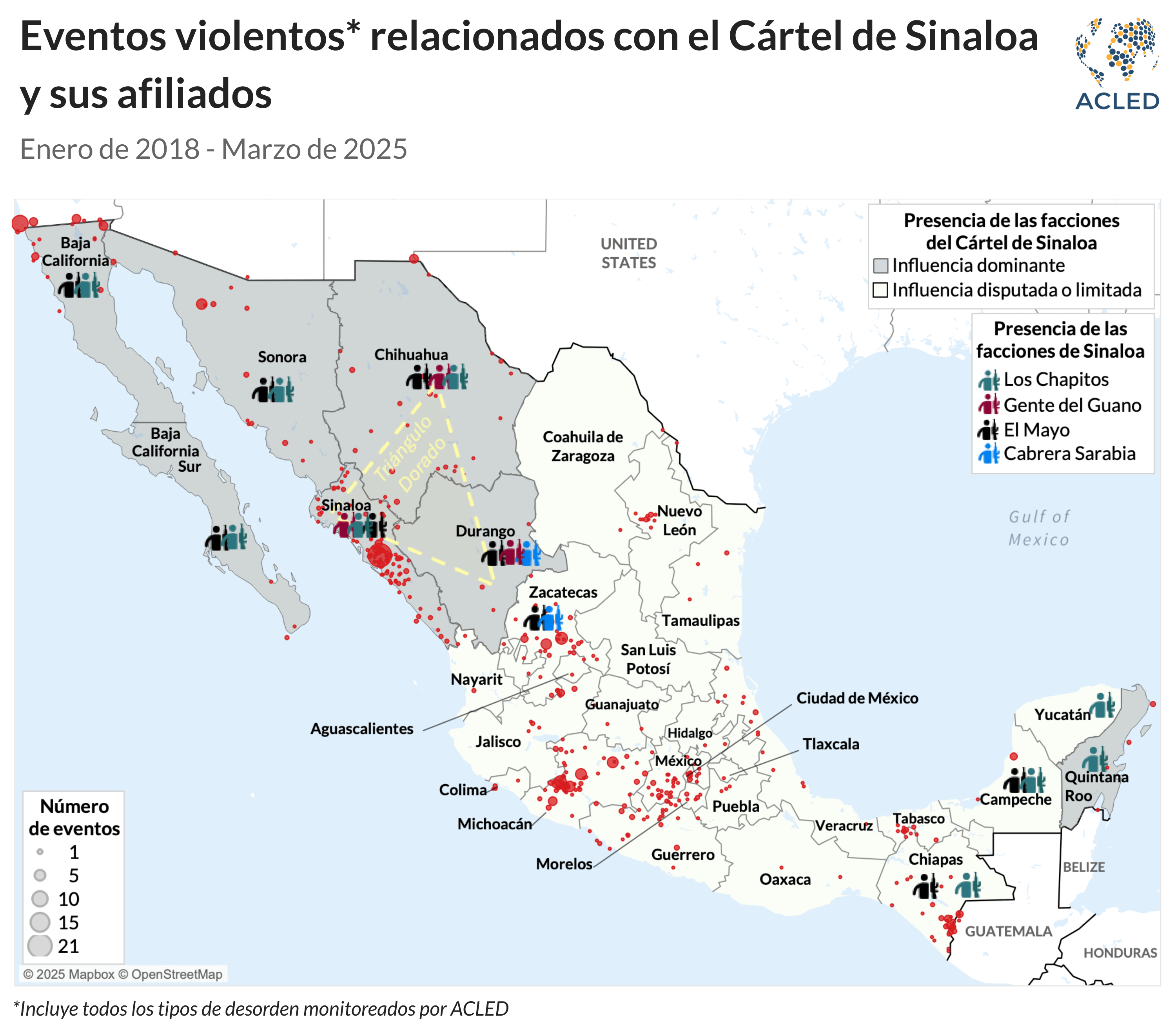 Mapa - Mexico - Eventos violentos relacionados con el Cartel de Sinaloa