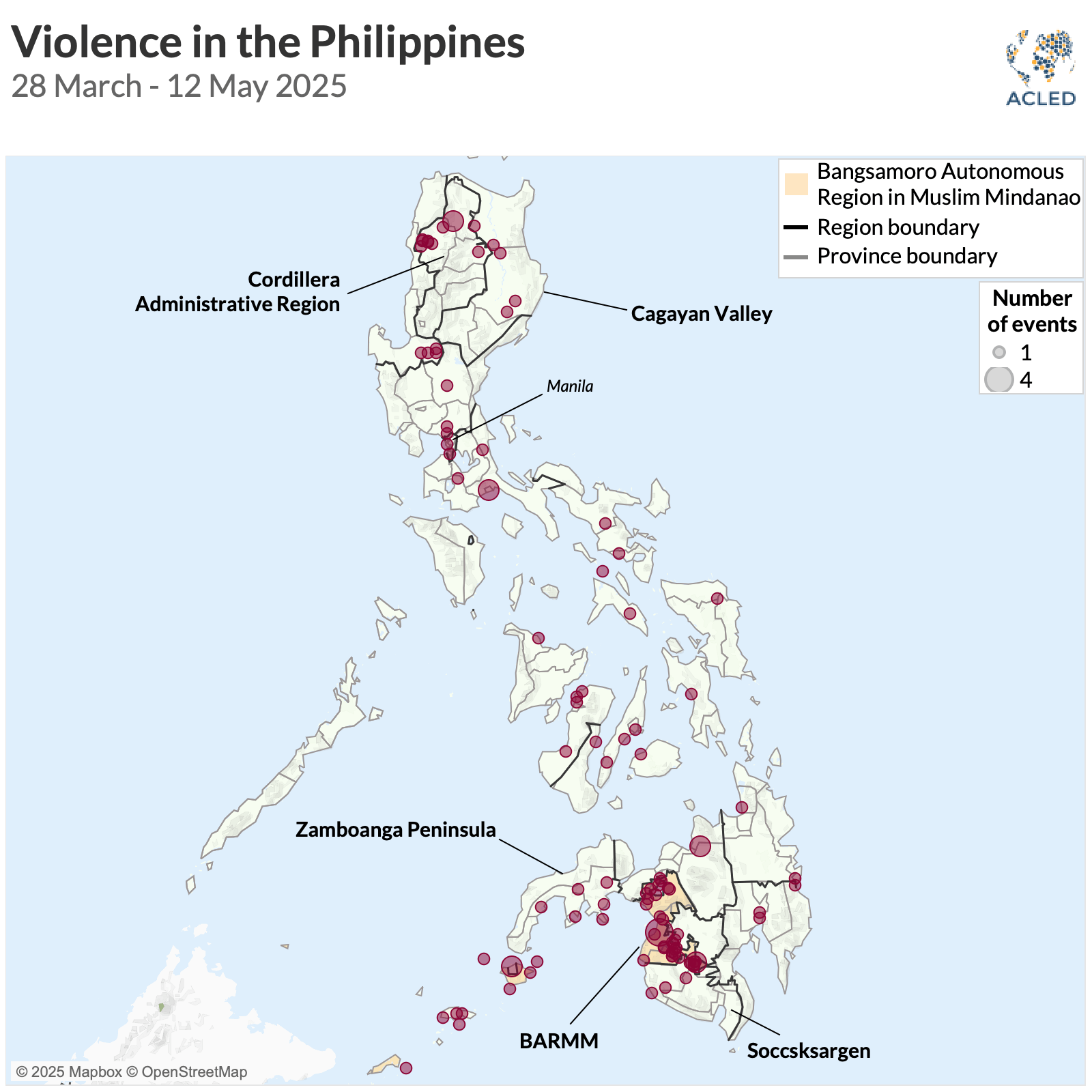 Map - Violence in the Philippines 28 March - 12 May 2025