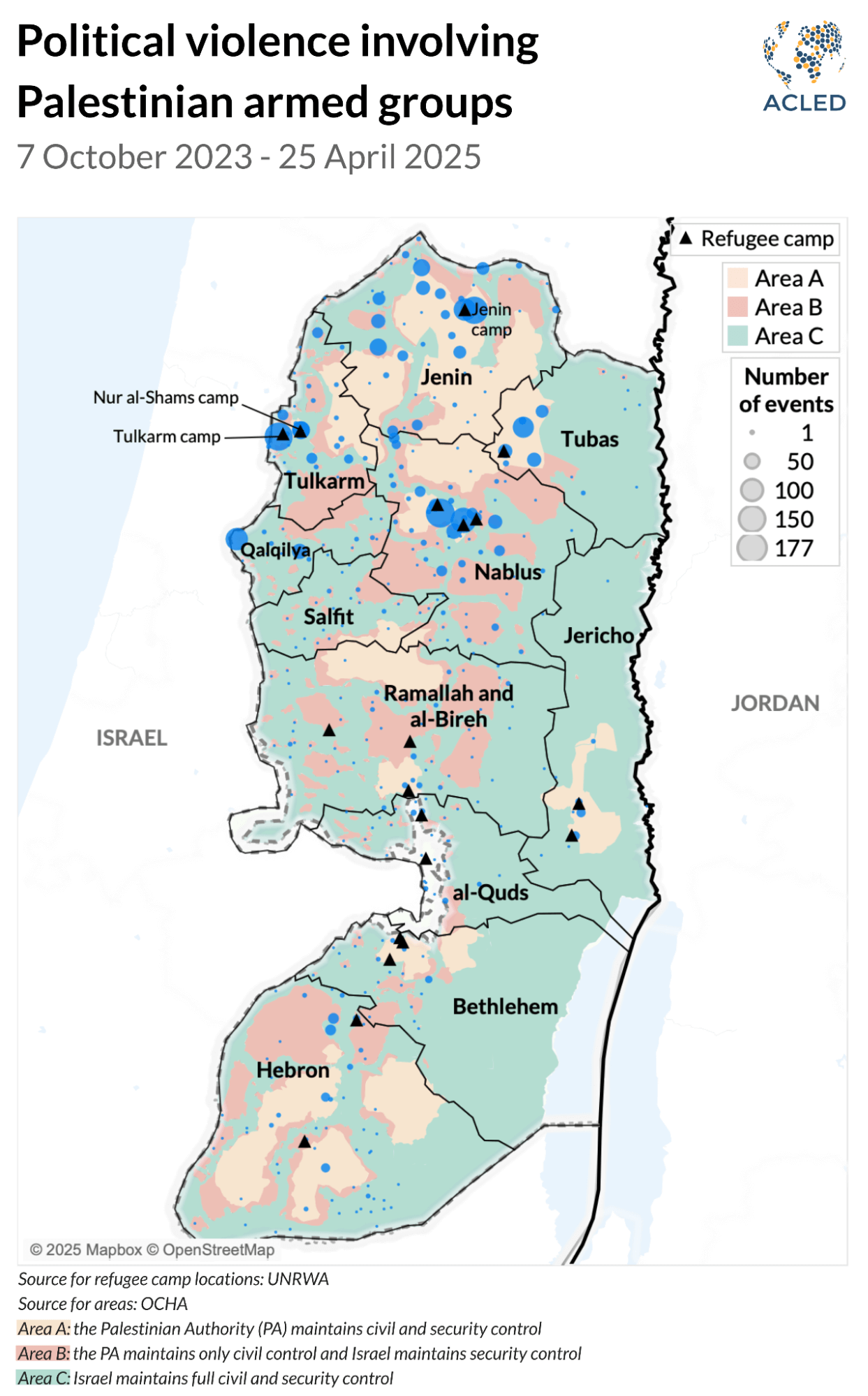 political violence involving palestinian armed groups - map 7 oct 23 - 25 april 25