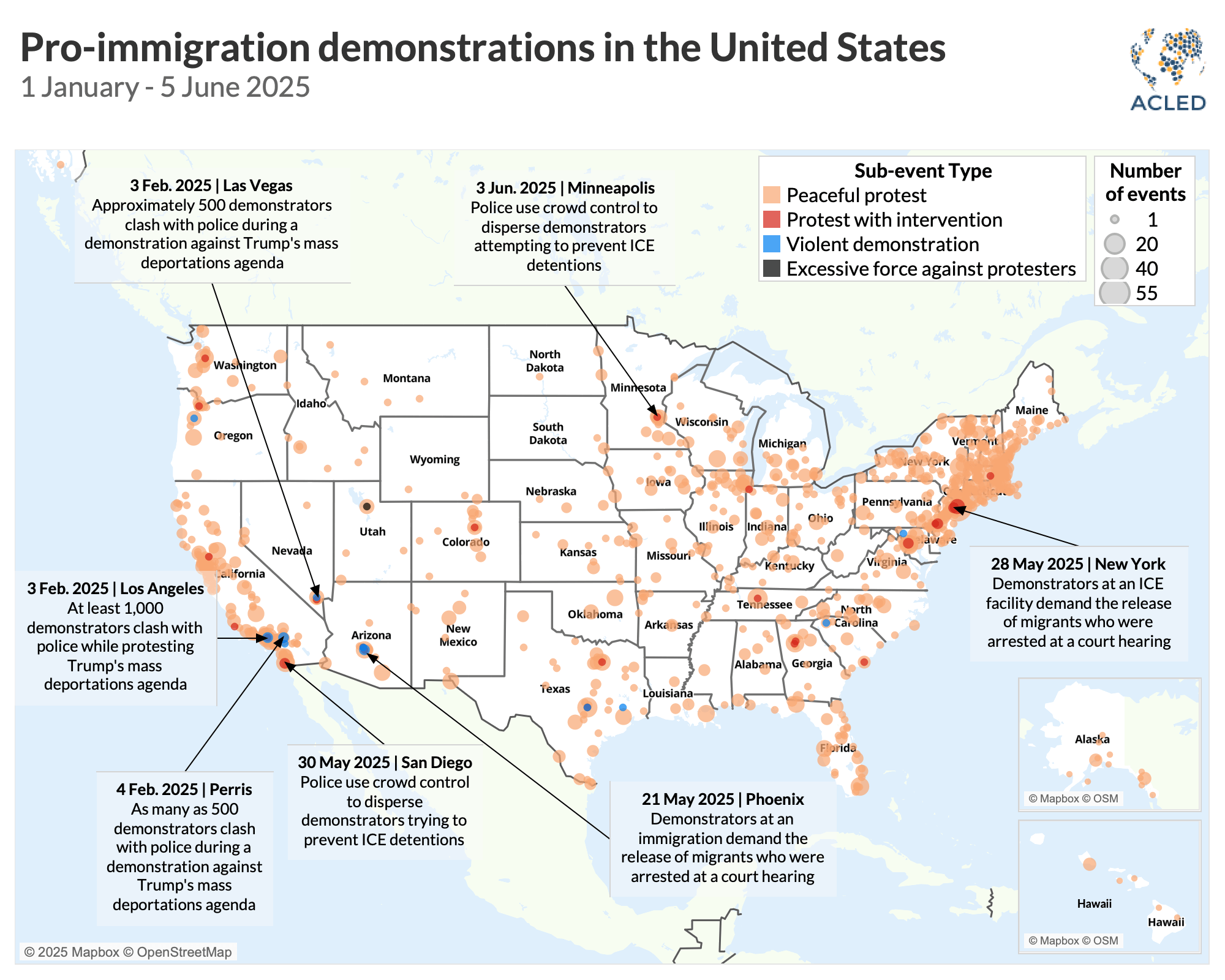 Pro-immigration demonstrations in the United States 1 January - 5 June 2025